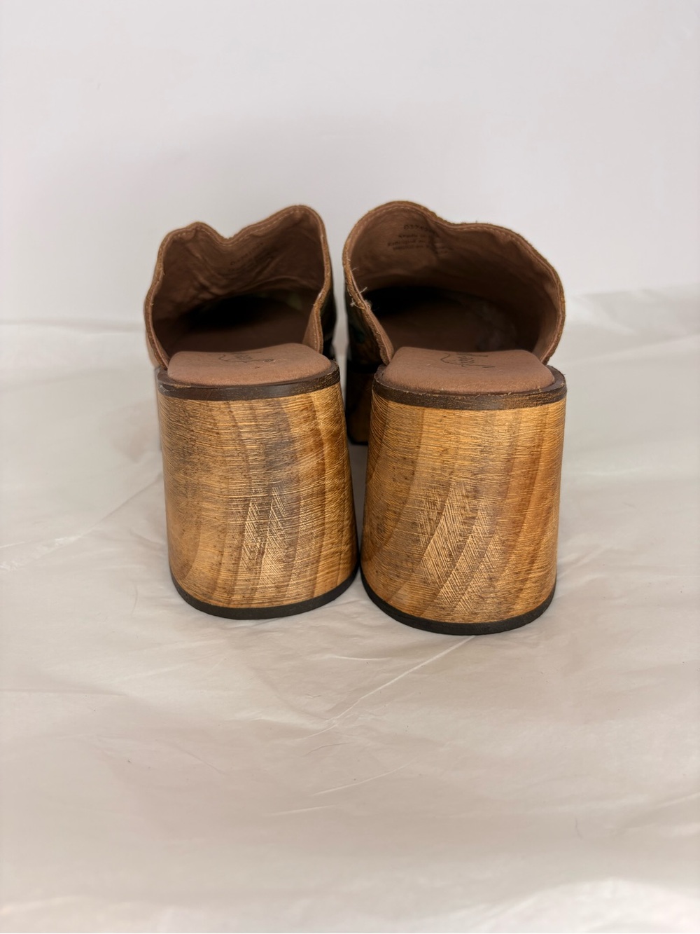 Free People Tan Floral Leather Platform Clogs with Green Accents - Picture 6 of 14